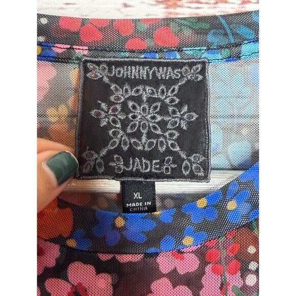 Johnny Was Eleanor Mesh Short Sleeve Astrid Floral Tee Shirt Top Size XL - Picture 10 of 11